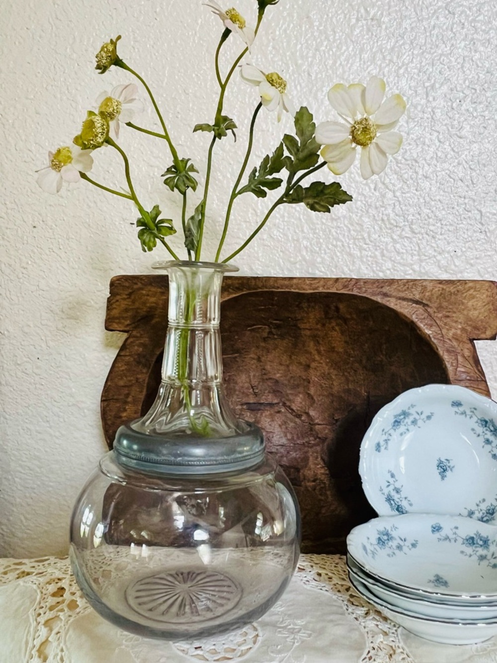 Antique Glass Decanter with Silver Accents